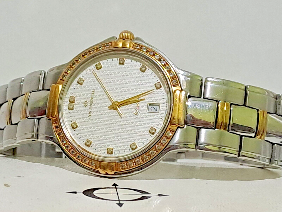 CONTINENTAL 1237 SAPPHIRE CRYSTAL DIAMOND GOLD BEZEL SWISS MEN WATCH W/BOX