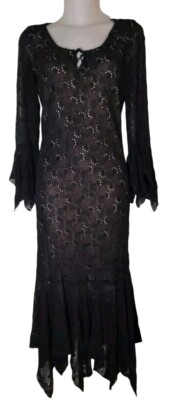 Y2k Womens Renaissance Black Grunge Festival Witchy Goth Hanky Hem Dress Sz L