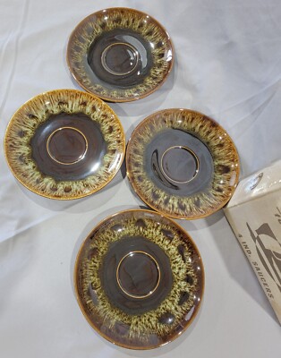 Vintage CANONSBURG Brown Drip Pottery - 4 Individual Saucers Plates NEW