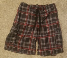 OP Mens Swimming Trunks Shorts Sz M 32/34 Plaid Drawstrings Cargo Pockets