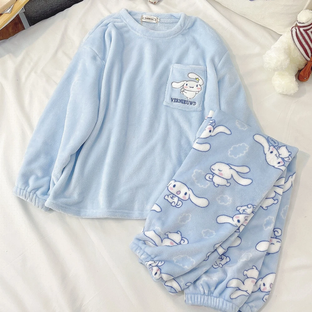 Cinnamoroll Pajamas Kawaii Pyjama Set Female Velvet Cute Anime Sleepwear  Pjs New