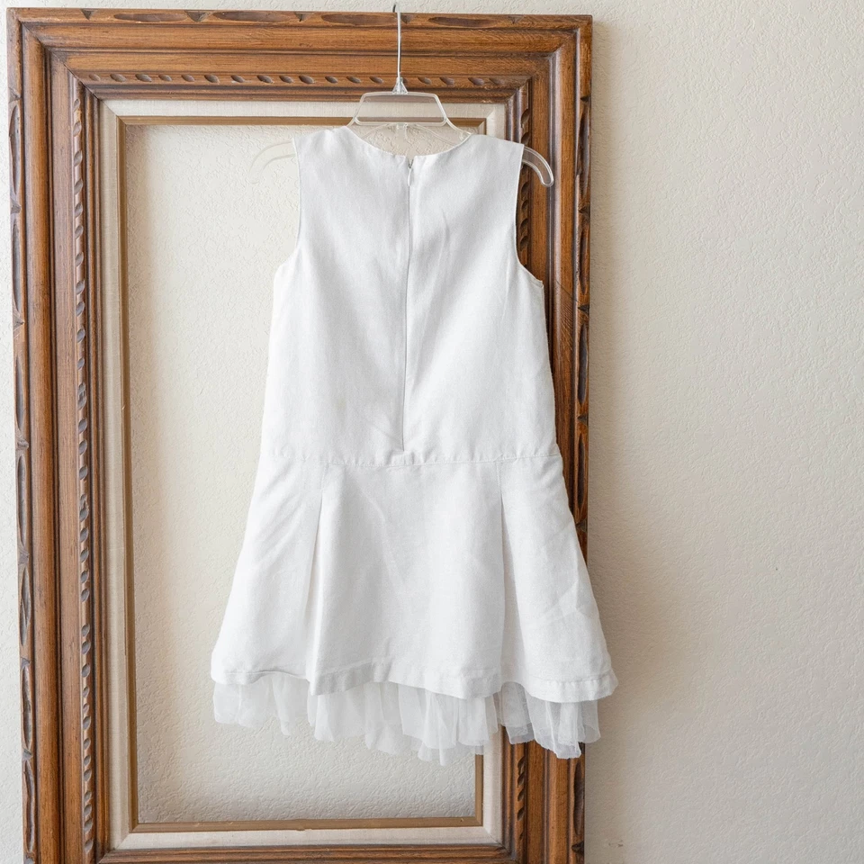 VESTIDO GAP NIÑA 4Y BLANCO BRILLO METÁLICO SIN MANGAS LAZOS VOLANTES TUL PETTISKIRT Foto 3 de 4