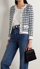 Veronica Beard Lavigne Tweed Knit Jacket Ivory Black Sz Large