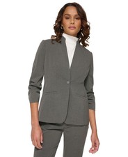 Calvin Klein Women's Pinstriped One-Button Blazer Charcoal/Cream, 10 