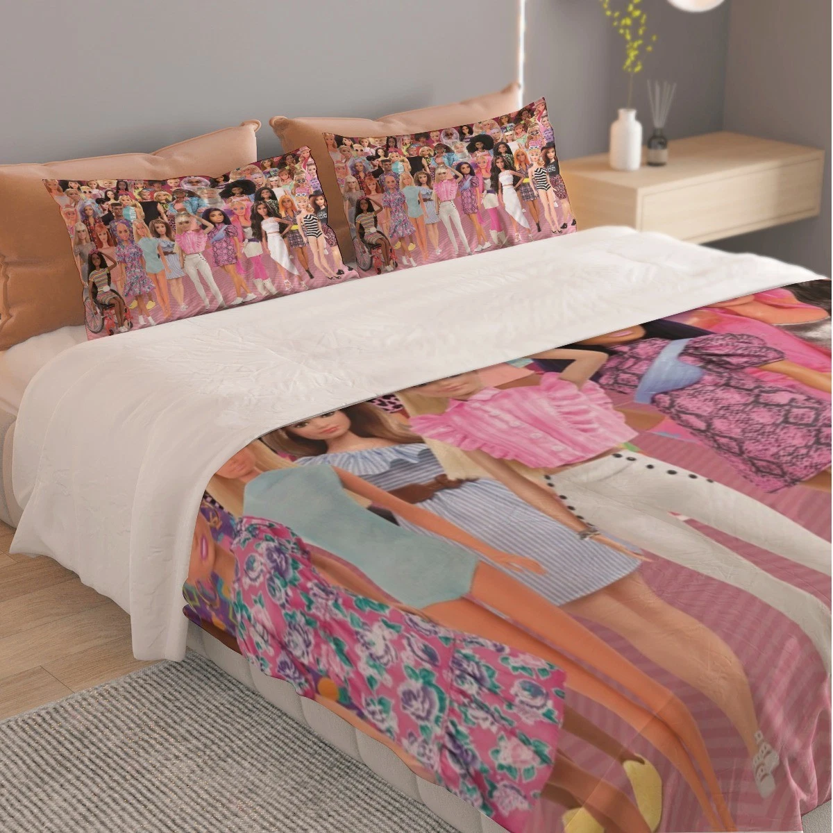 Top! Barbie Characters Print Bedding Set