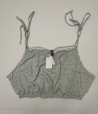 NWT HM Divided Floral Crop Top Womens XL Tie Strap Smocked Cami Tank Blue Green
