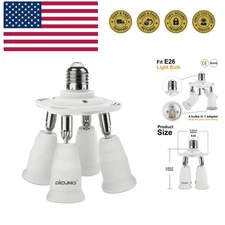 4 in 1 E26 Light Socket Splitter Adapter, Standard Base LED Bulbs Converter, ...