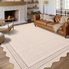 Modern Scalloped Border Area Rug 8X10 Washable Living Bedroom Dining Room Kitche
