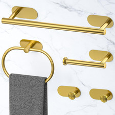 5 Pcs Brushed Gold Bathroom Hardware Accessories Set with 16" Towel Racks for Ba