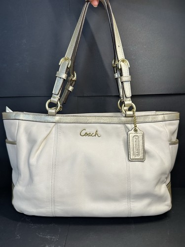 Coach F17721 Gallery Leather Shoulder Cream & Gold Handbag Purse
