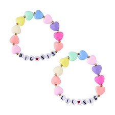 Little Big Sister Bracelet Gifts for 2 Colorful Heart Beads Bracelet Big Lil Sis