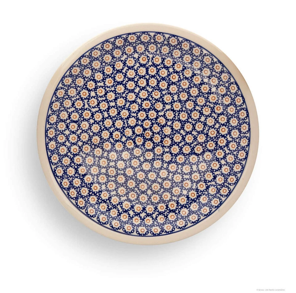 Bunzlauer Keramik flacher Teller (Pizzateller),  Ø27.2 cm, H=3.0cm Retro-Dekor 4