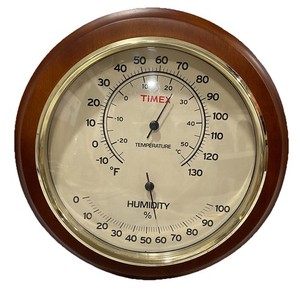 TIMEX 8.25” VINTAGE THERMOMETER & HUMIDITY WOOD GLASS Hygrometer