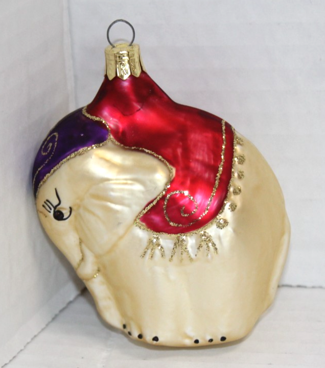Vintage Figural Glass Circus Elephant Christmas Ornament