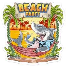 Beach Party Shark - Vinyl Decal Sticker - Car Window Laptop - ebn12600