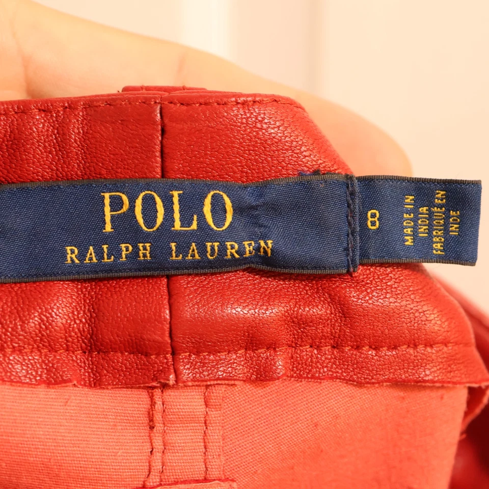 READ Polo Ralph Lauren red lamb leather pants zipper five pockets tapered US 8 L - Image 4 of 4
