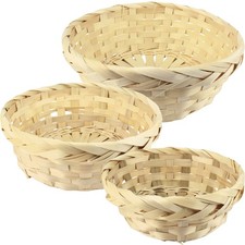 Assorted Size Bamboo Round Woven Gift Wrapping Hamper Baskets Home Decor Pk of 3