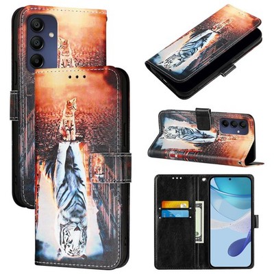 For Various Phone Cool Cat to Tiger Card Wallet Case Bag Flip Stand Phone Cover