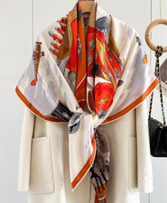 70 Cashmere 30 Silk Wrap Scarf Mechanical horse Double Face Print Shawl 53''