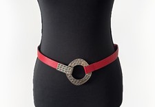Chicos Leather Belt Extendable Length S/M Red Statement Buckle Boho Festival
