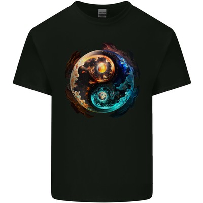 Yin Yang Planeten Raum Universum Astronomie Herren Leichte Baumwolle T-Shirt