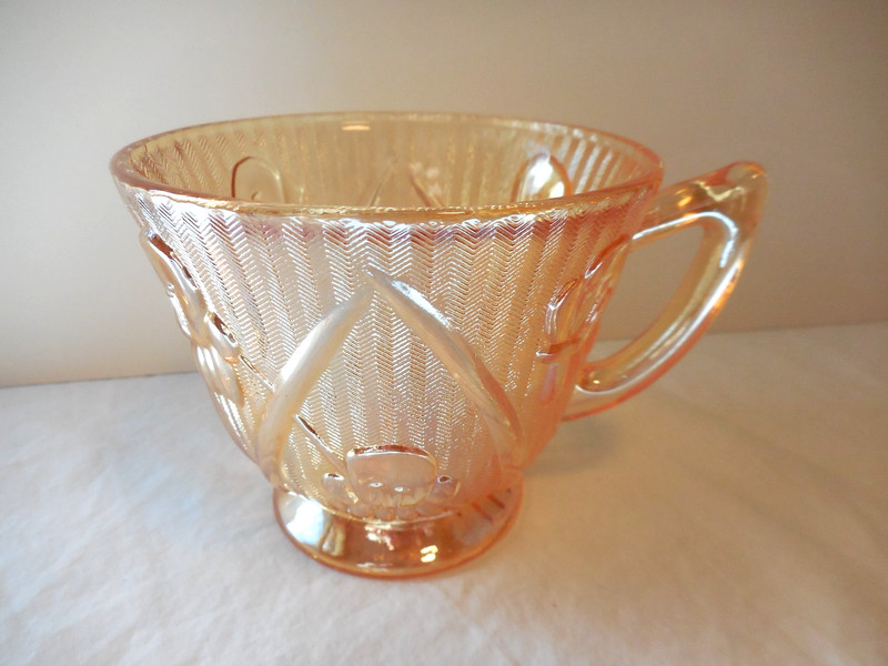 Iris Iridescent Carnival Glass by Jeannette Flora Gold Cup   2 7/8" Marigold 