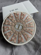 Dior Makeup Bag Round Embroidered Butterfly White Pink Gold Mesh Zipper 6x6x2in