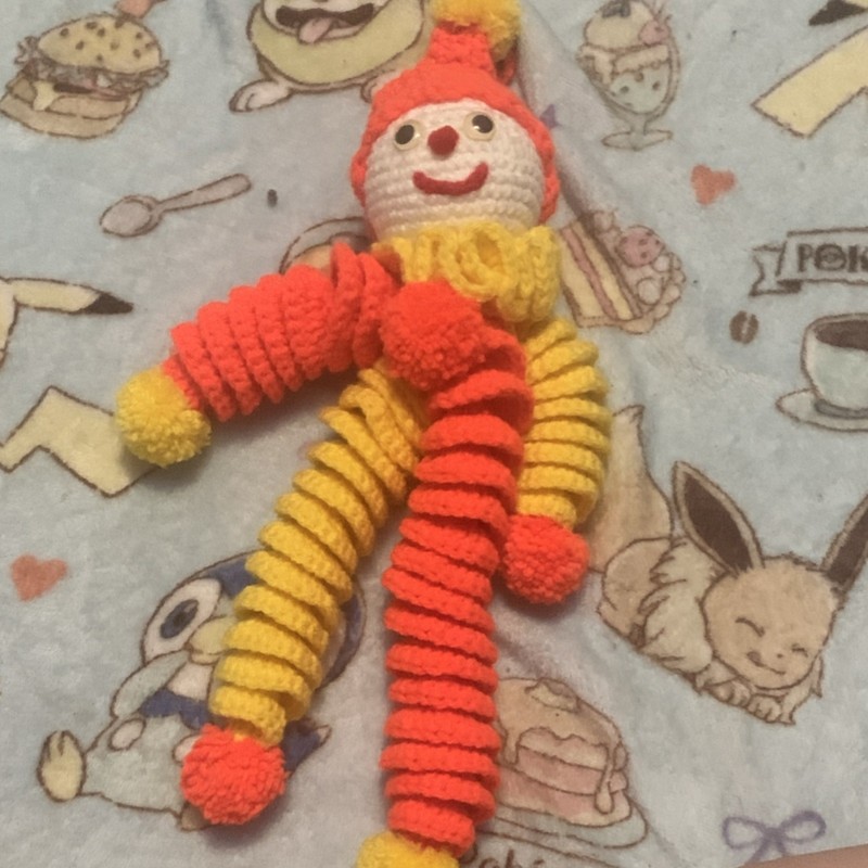 Handmade Crocheted Clown Doll Plush Toy Red Yellow Yarn/String