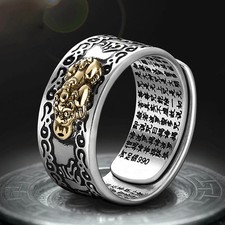 Feng Shui Pixiu Adjustable Ring Buddhist Mantra Attract Wealth Lucky Ring Charm