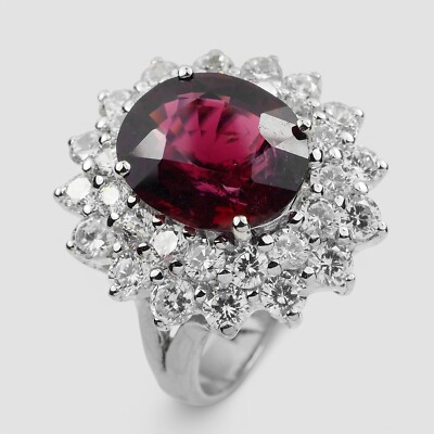 Vivid Red Pomegranate Tourmaline 5.74Ct 925 Sterling Silver Handmade Floral Ring