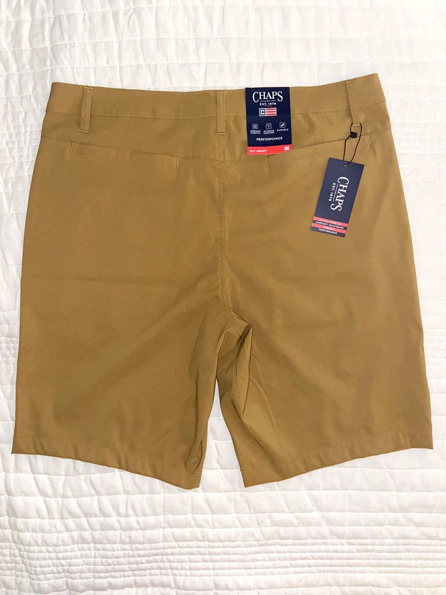 NEW Chaps Men s Shorts Size 36 Burlwood Brown Khaki Performance 10.5 Inseam