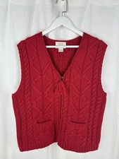 Vintage Wool Sweater Vest Women Large L Chery Red Zips Christmas Field Manor