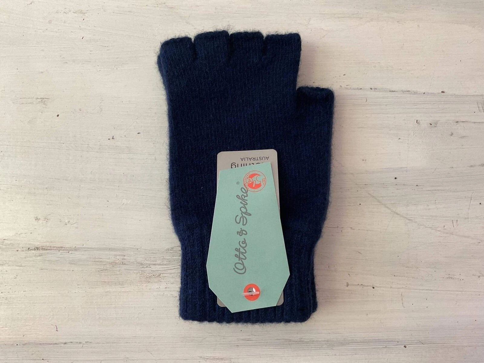 Fingerless Gloves, Pure Lambswool, made in Australia by Otto & Spike, Blue:Black