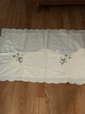 Embroidered Linen Pillow Case Sham 32X23 White Floral Scalloped