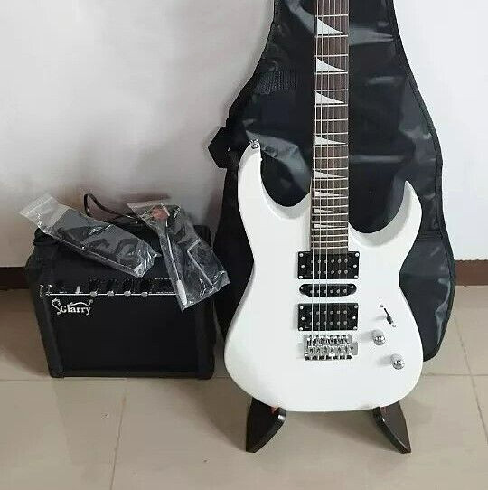 White Electric Guitar Starter Package with 20-watt Amp and Accessories Full Size