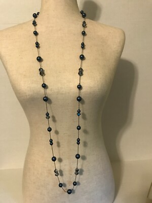 COLDWATER CREEK DARK BLUE TWINKLING PEARLS BEAD NECKLACE NEW WITH TAG AND BOX