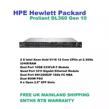 HP Proliant DL360 Gen10 Server  2 X Xeon Gold 5118 12Core CPU@ 2.3GHz 224GB RAM