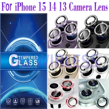  For iPhone 16 15/14 Pro/13 Pro Max Diamond Camera Lens Protector Tempered Glass
