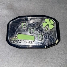 Vintage Metal Hook Fast Bob Name 4 Leaf Clover Semi Truck Driver Belt Buckle