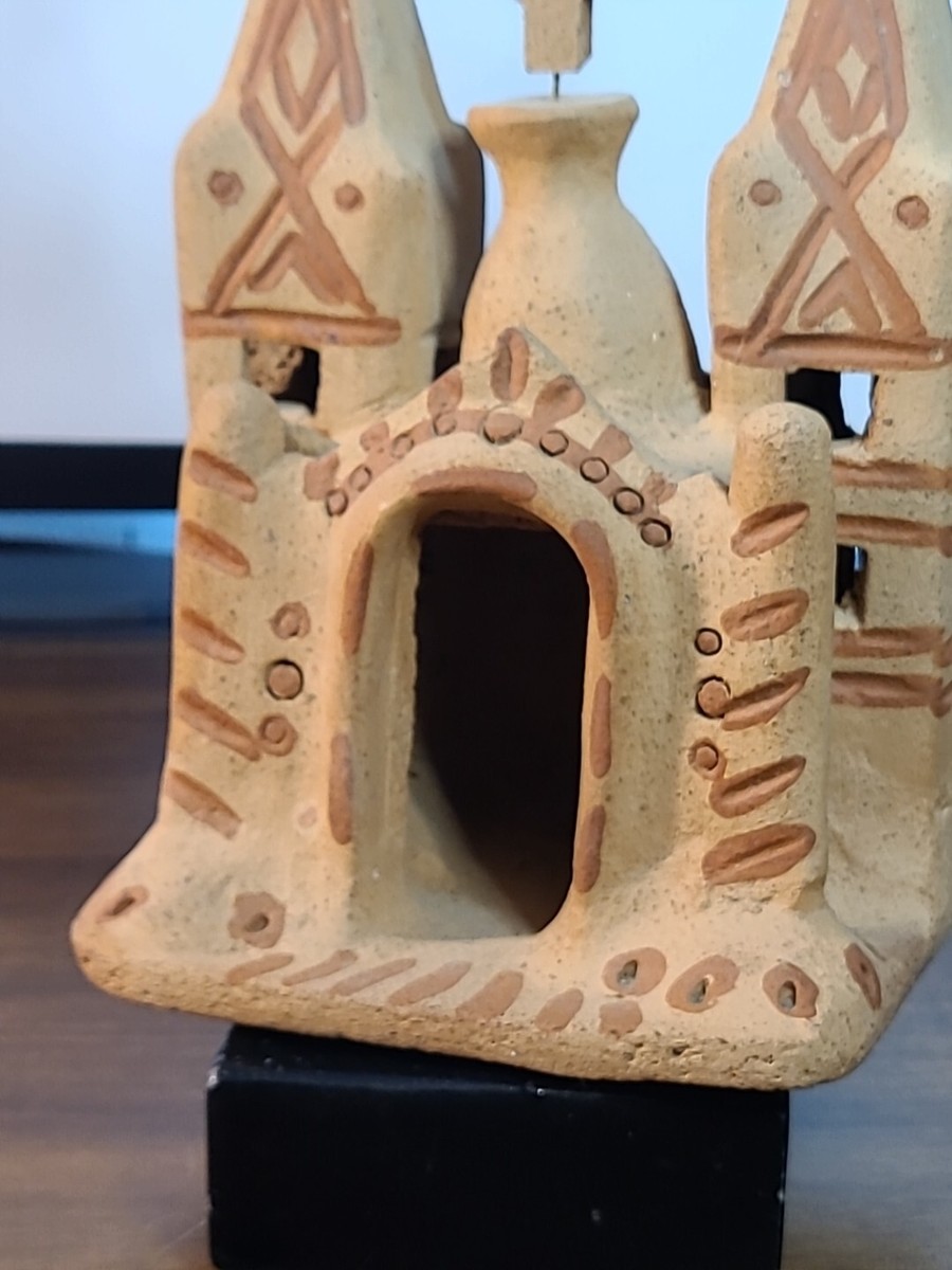 Vintage Mexican Folk Art Terra Cotta Pottery Clay Mission Church