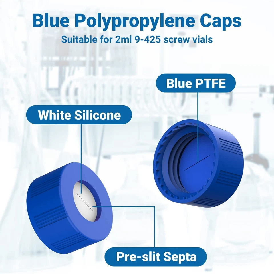 6000-Thread Screw Cap Blue PTFE&White Silicone Pre-Slit Septa fit 9-425 2ml Vial - Image 3 of 4