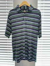 FootJoy FJ Mens Short Sleeve Golf Polo Shirt L Large Blue Green Striped Camo