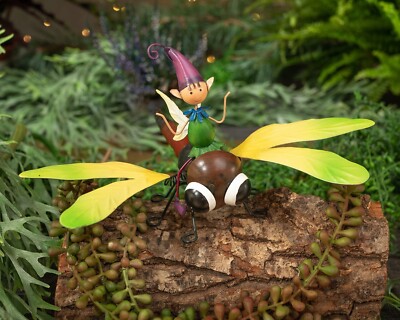 Miniatur Mini Magisches Metall Pixie auf Libelle Fee Gartenornament Dekor