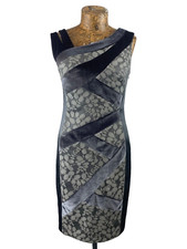 JAX DRESS 2 UK 8 GREY Velvet Lace Sheath Stretchy Asymmetrical Shoulder Formal