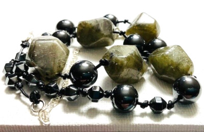 Handcrafted Hematite & Labradorite Bead Sterling Silver Necklace