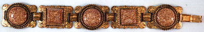 Vintage Link Bracelet with Sparkling Goldstone Roundels and Squares
