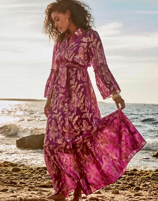 Lilly Pulitzer NWT Cardi Silk Maxi Berry Rose Gold $428 Size 2,4,6