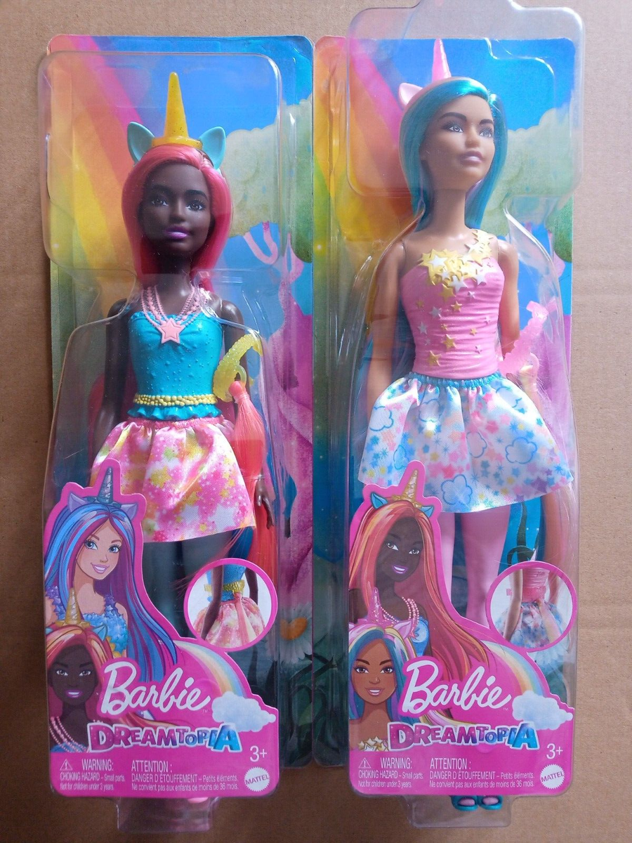 x Barbie Dreamtopia Unicorn Dolls Blue/Pink Hair, Pink Hair Bundle New