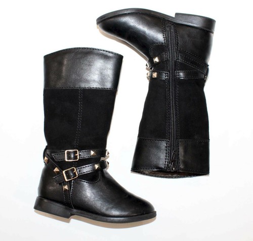 Botas altas negras para niñas The Children's con tachuelas y hebillas doradas talla 7M | eBay
