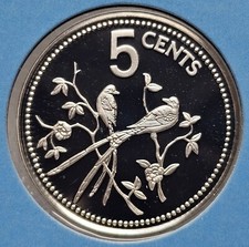 1975 BELIZE 5 Cents Silver PROOF COIN Fork-tailed flycatcherOld Genuine # 1033